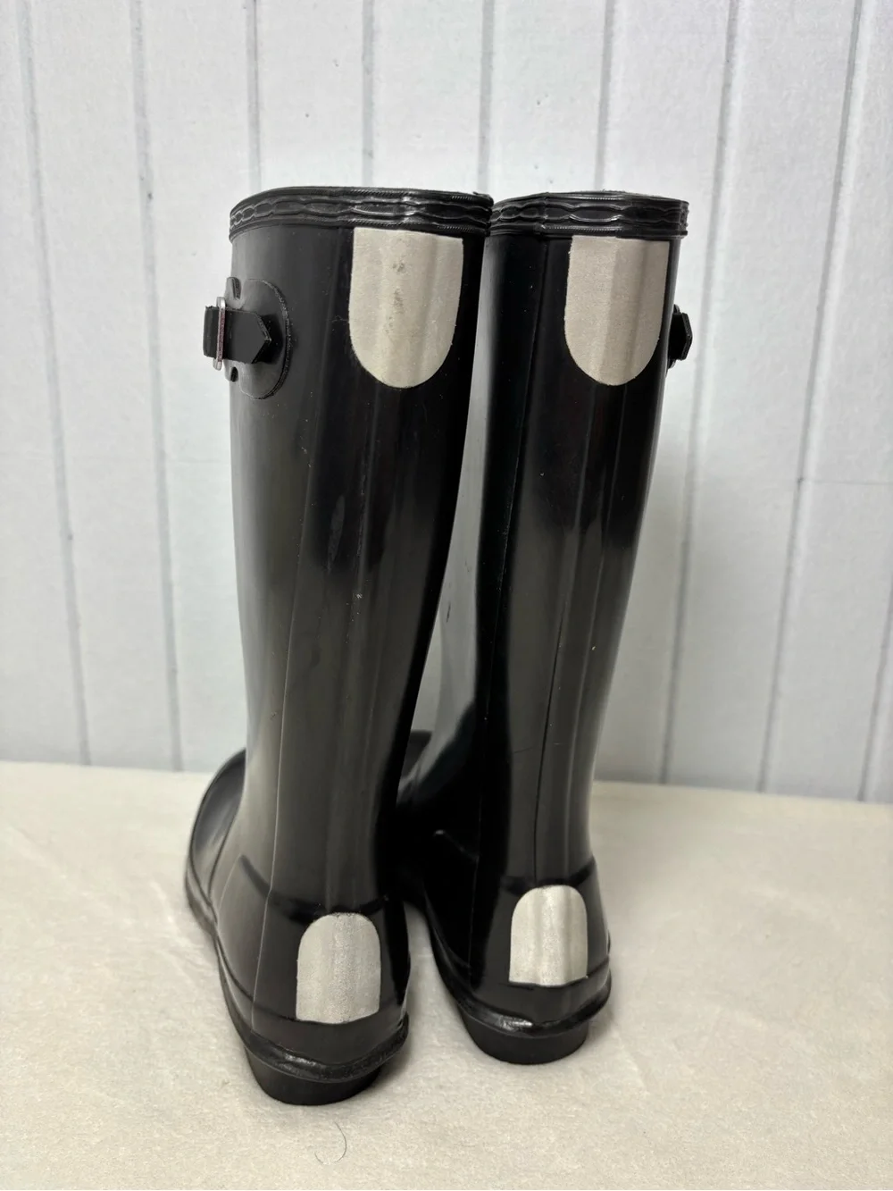 Hunter Black Gloss Knee-High Rain Boots‎ with Side Buckle Kid Size 3